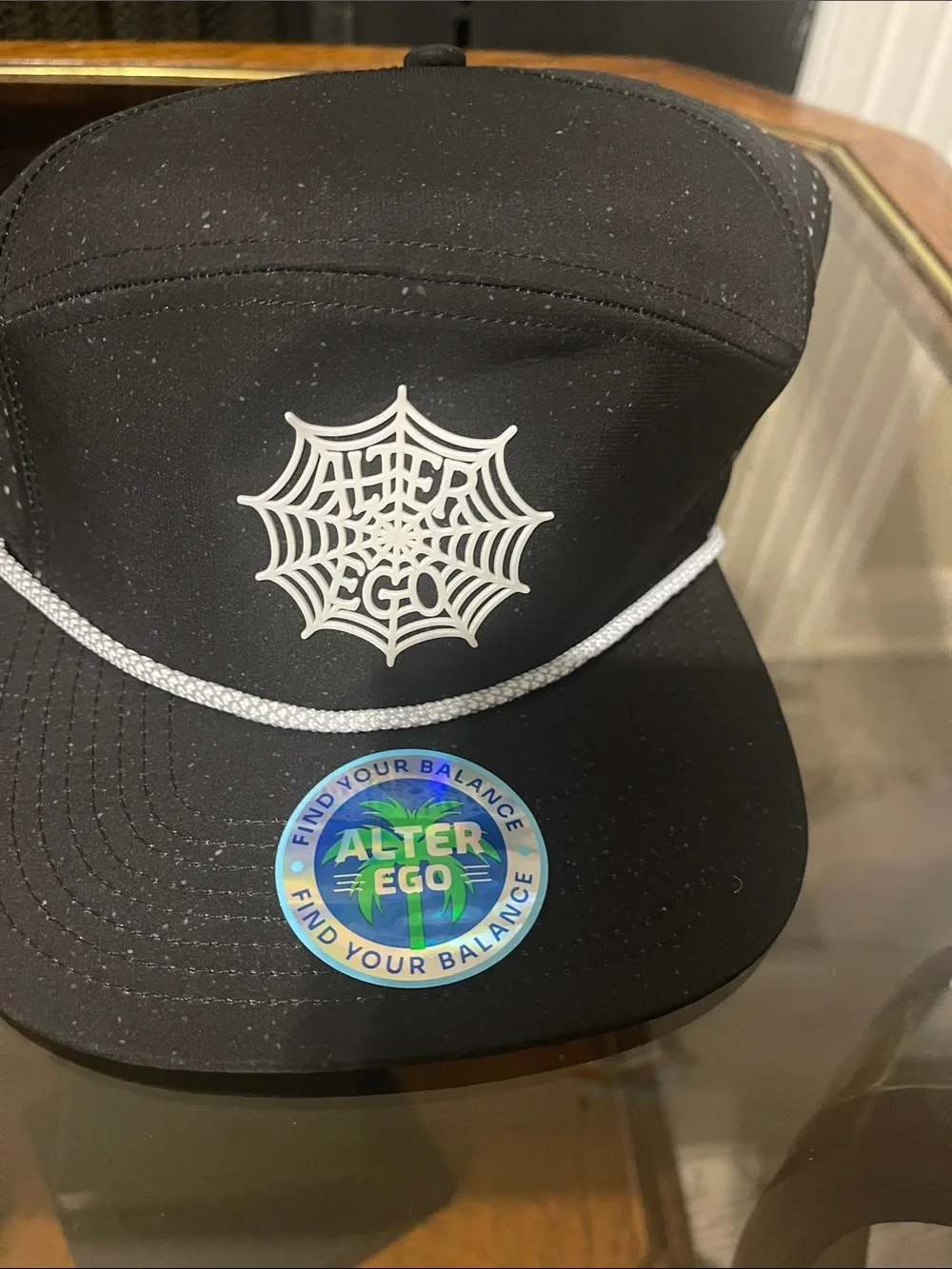 Black Rope-Trim Five-Panel Hat - Picture 2 of 8